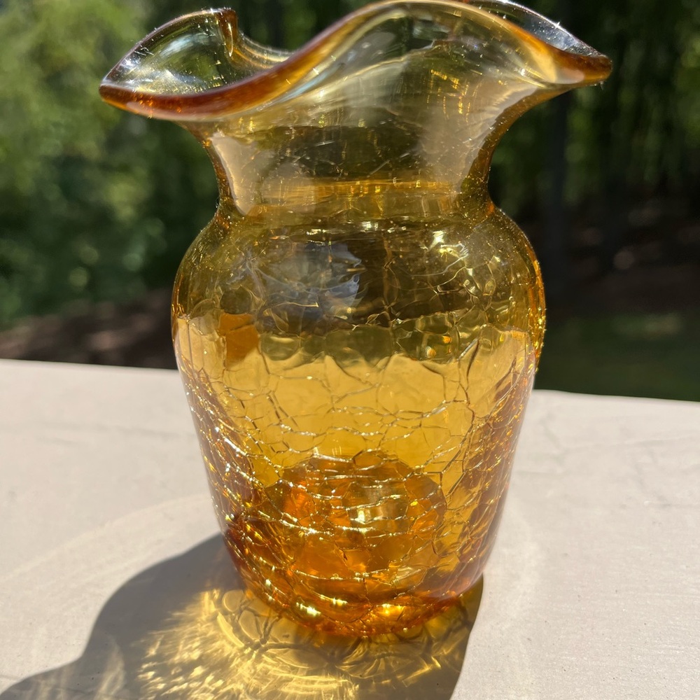 Rainbow Amber  Crackle Glass Vase